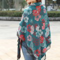 Quality assurance women fashion shawl warm jacquard acrylic flowers Winter pashmina scarf with tassel